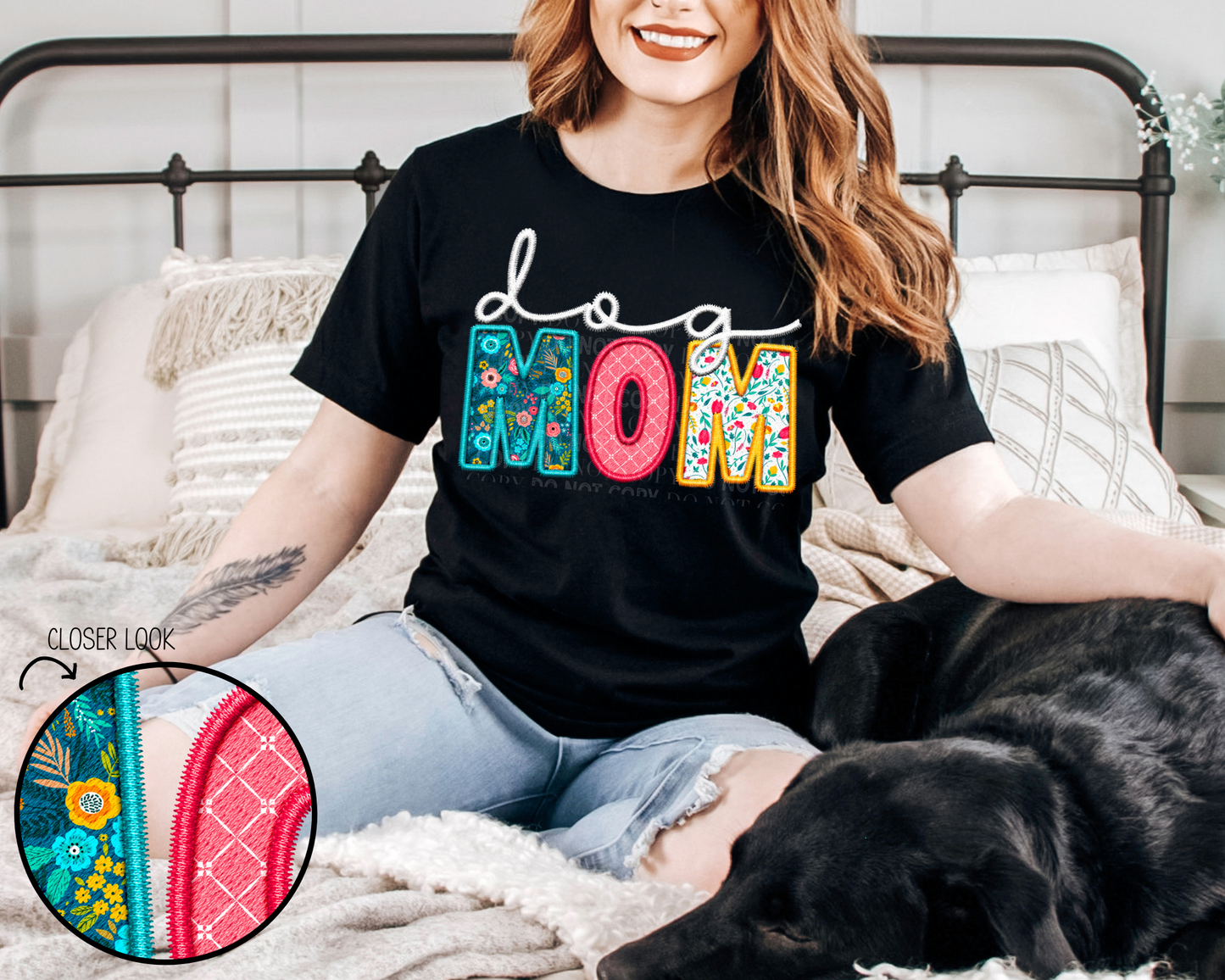 Dog Mom *Faux Embroidery - Direct To Film Transfer