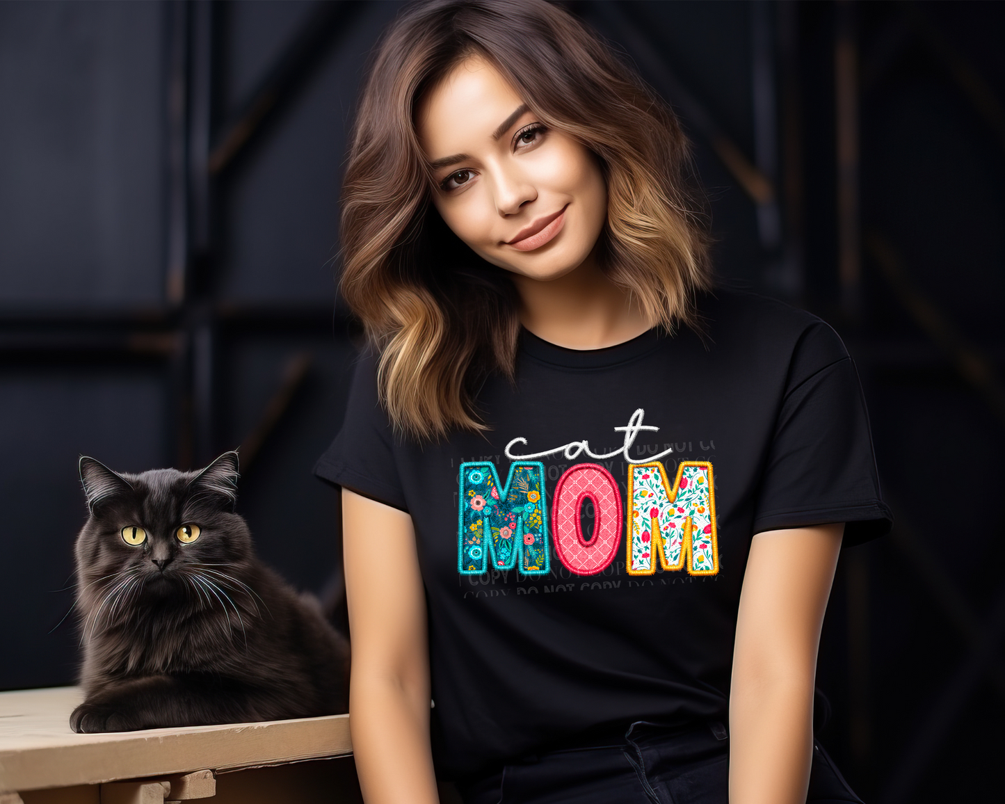 Cat Mom *Faux Embroidery - Direct To Film Transfer