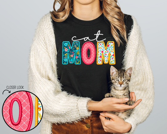 Cat Mom *Faux Embroidery - Direct To Film Transfer