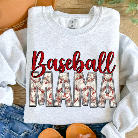 Baseball Mama *Faux Embroidery - Direct To Film Transfer