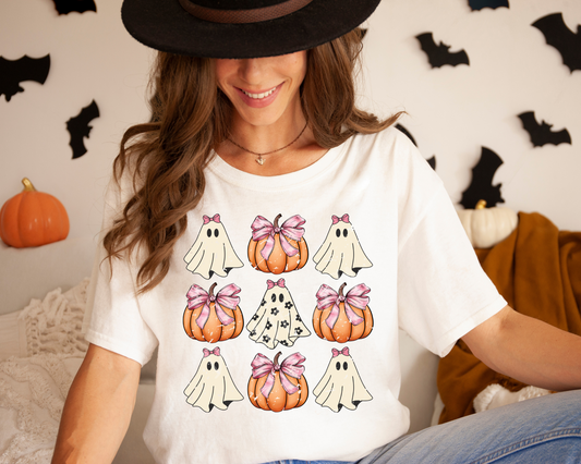 Ghost Pumpkin Coquette Bow - Direct To Film Transfer