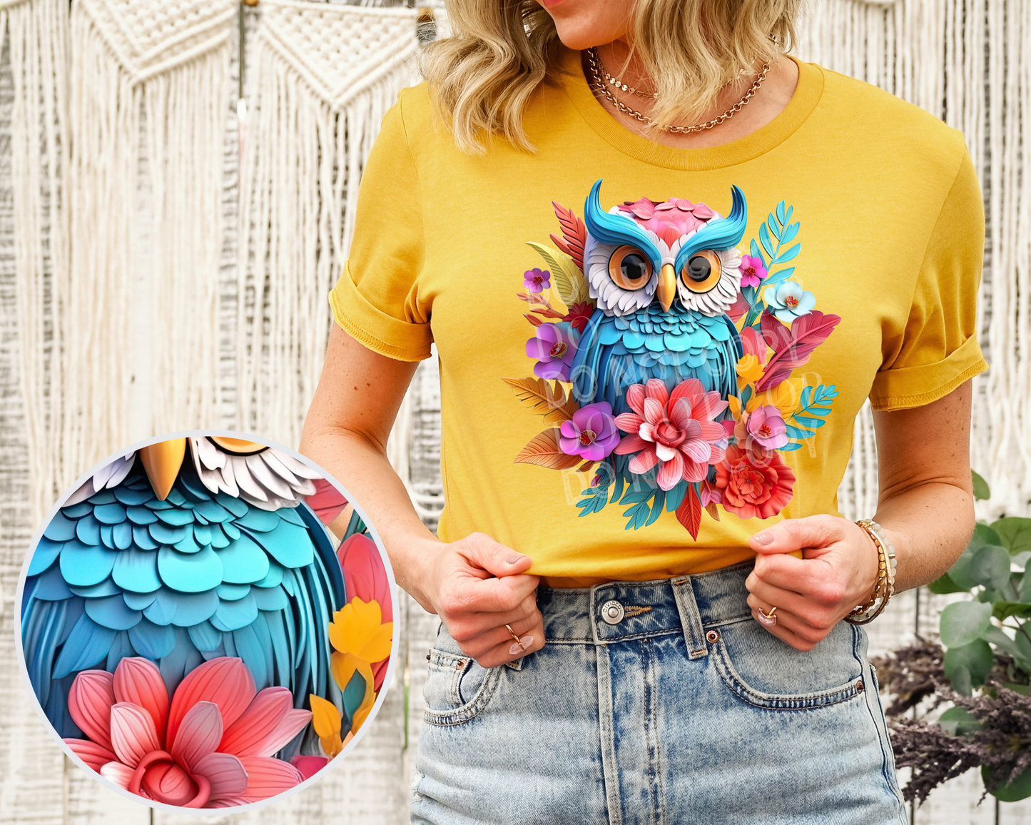 3D Floral Owl - Direct To Film Transfer