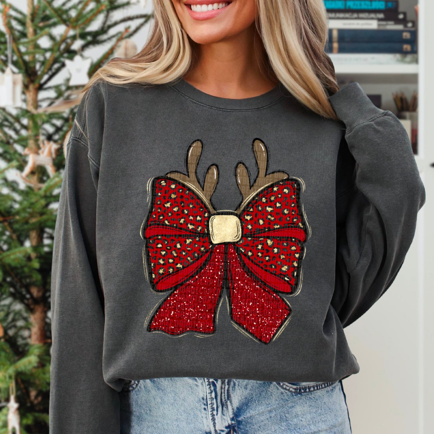 Reindeer Christmas Bow - Direct To Film Transfer